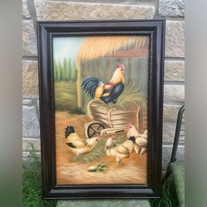 Rooster & Chickens 29.5 x 20.5 inch Painting #1
